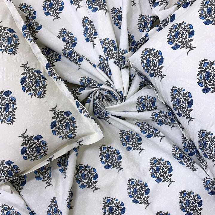 Bella Casa Fashion & Retail Ltd  BEDSHEET 180 TC Cotton Blue Colour Bedsheet with 2 Pillow Covers - Genteel Collection