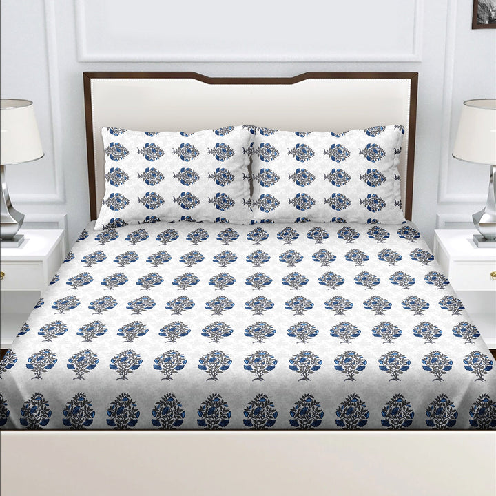 Bella Casa Fashion & Retail Ltd  BEDSHEET 180 TC Cotton Blue Colour Bedsheet with 2 Pillow Covers - Genteel Collection