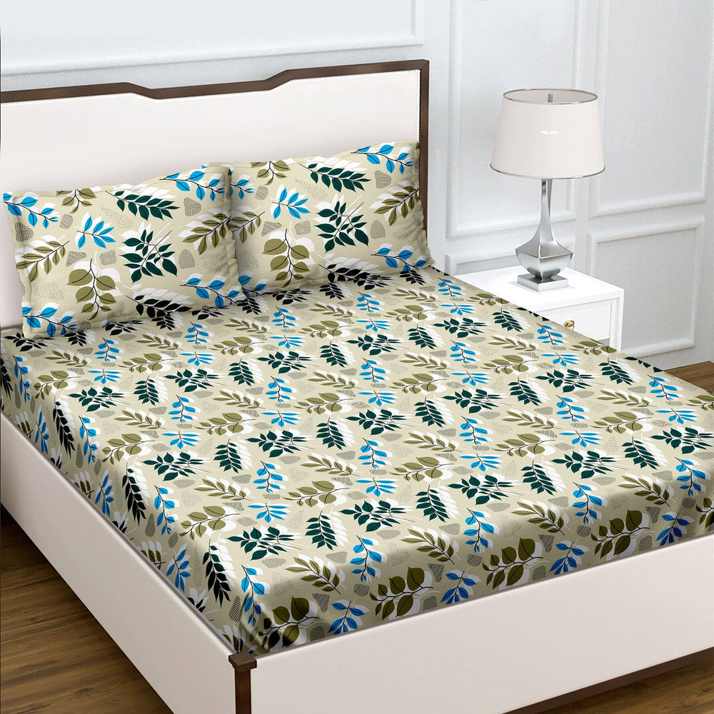 Bella Casa Fashion & Retail Ltd  BEDSHEET Bella Casa 180 TC Cotton Blue Colour Bedsheet with 2 Pillow Covers - Genteel Collection
