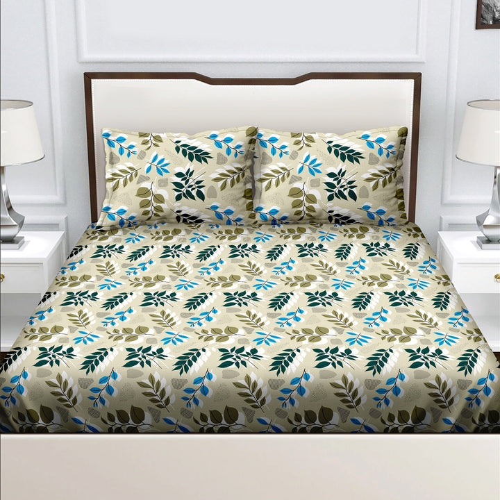 Bella Casa Fashion & Retail Ltd  BEDSHEET Bella Casa 180 TC Cotton Blue Colour Bedsheet with 2 Pillow Covers - Genteel Collection