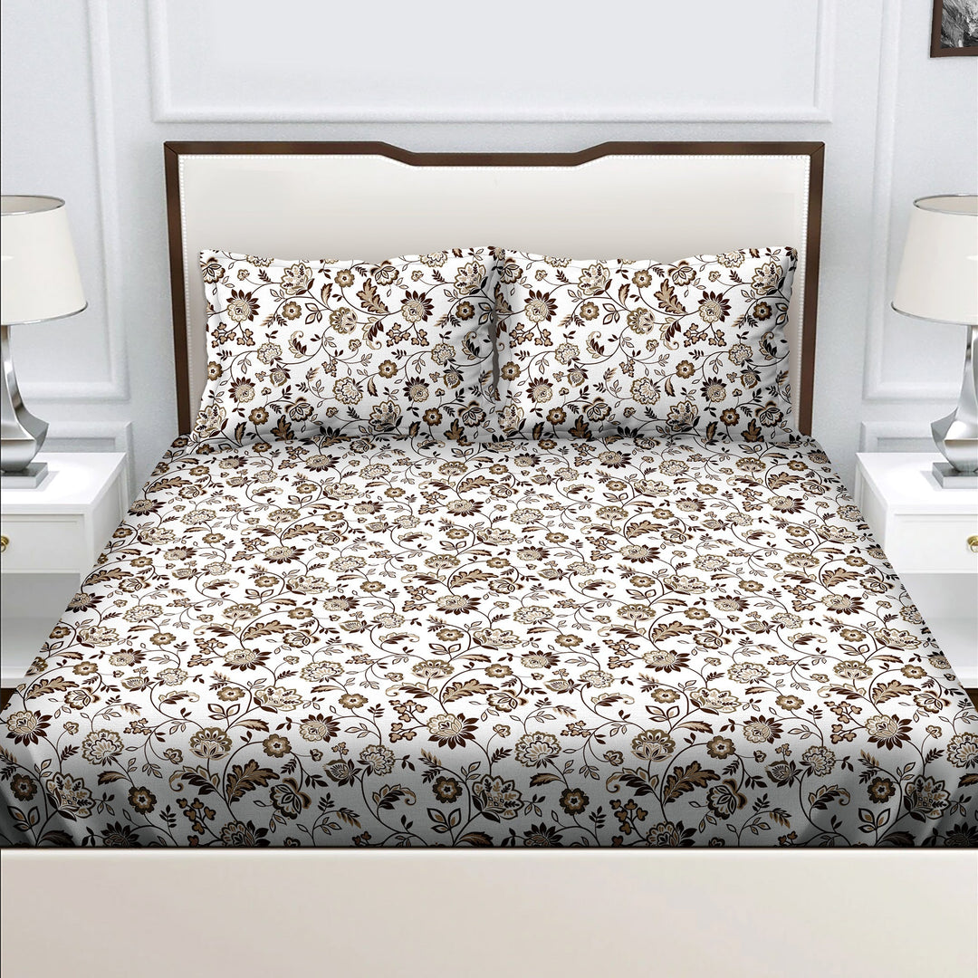 Bella Casa Fashion & Retail Ltd  BEDSHEET Bella Casa 180 TC Cotton Brown Colour Bedsheet with 2 Pillow Covers - Genteel Collection