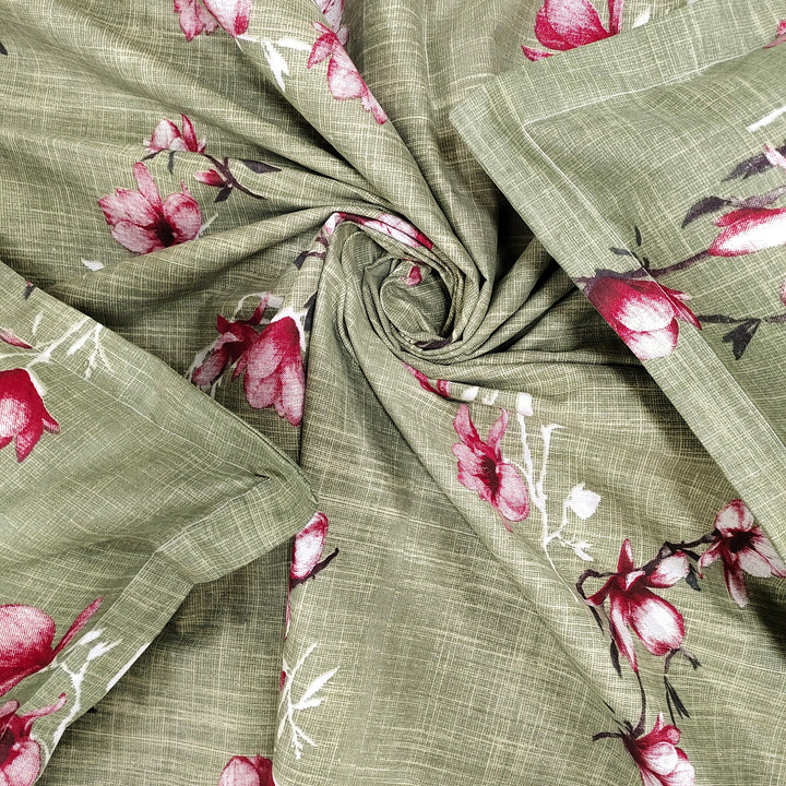 Bella Casa Fashion & Retail Ltd  BEDSHEET Double Bedsheet King Size 100 % Cotton Floral Green Colour Bedsheet with 2 Pillow Covers - Radiant Collection