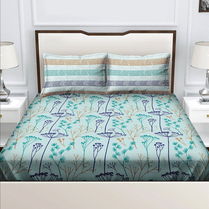 Bella Casa Fashion & Retail Ltd  BEDSHEET Double Bedsheet King Size Cotton Abstract Blue Colour with 2 Pillow Covers - Genteel Collection
