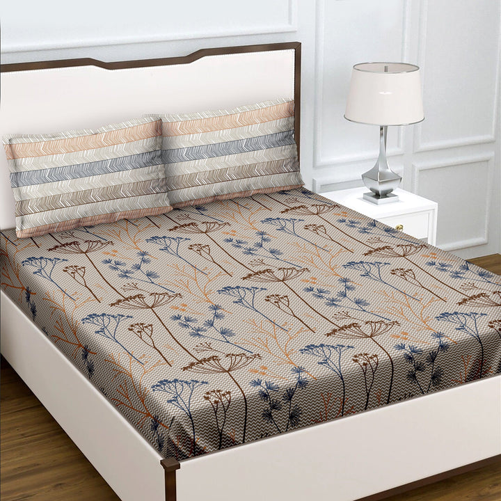 Bella Casa Fashion & Retail Ltd  BEDSHEET Double Bedsheet King Size Cotton Abstract Brown Colour with 2 Pillow Covers - Genteel Collection