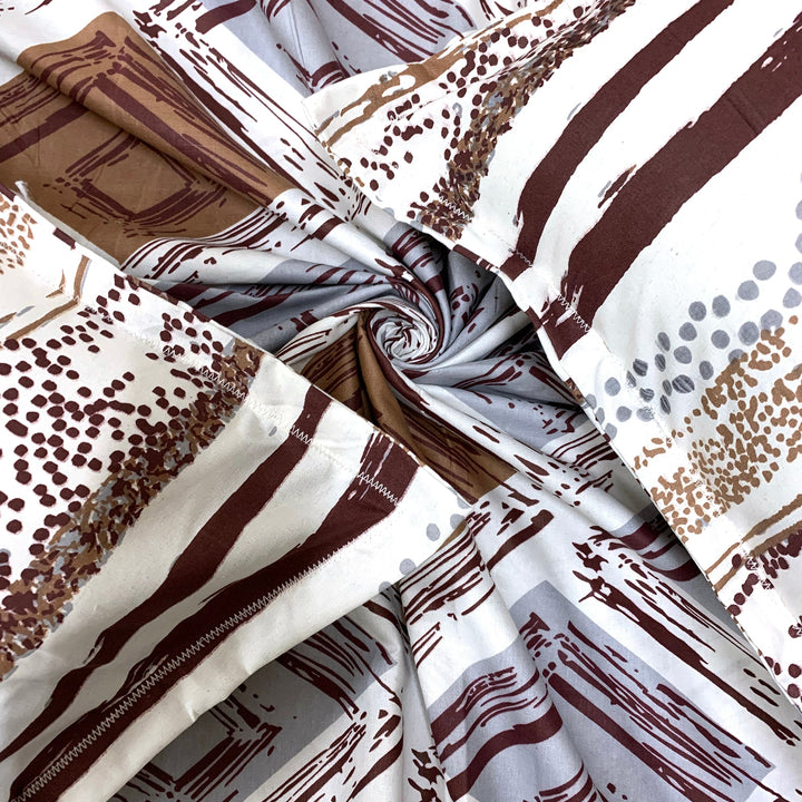 Bella Casa Fashion & Retail Ltd  BEDSHEET Double Bedsheet King Size Cotton Abstract Brown Colour with 2 Pillow Covers - Genteel Collection
