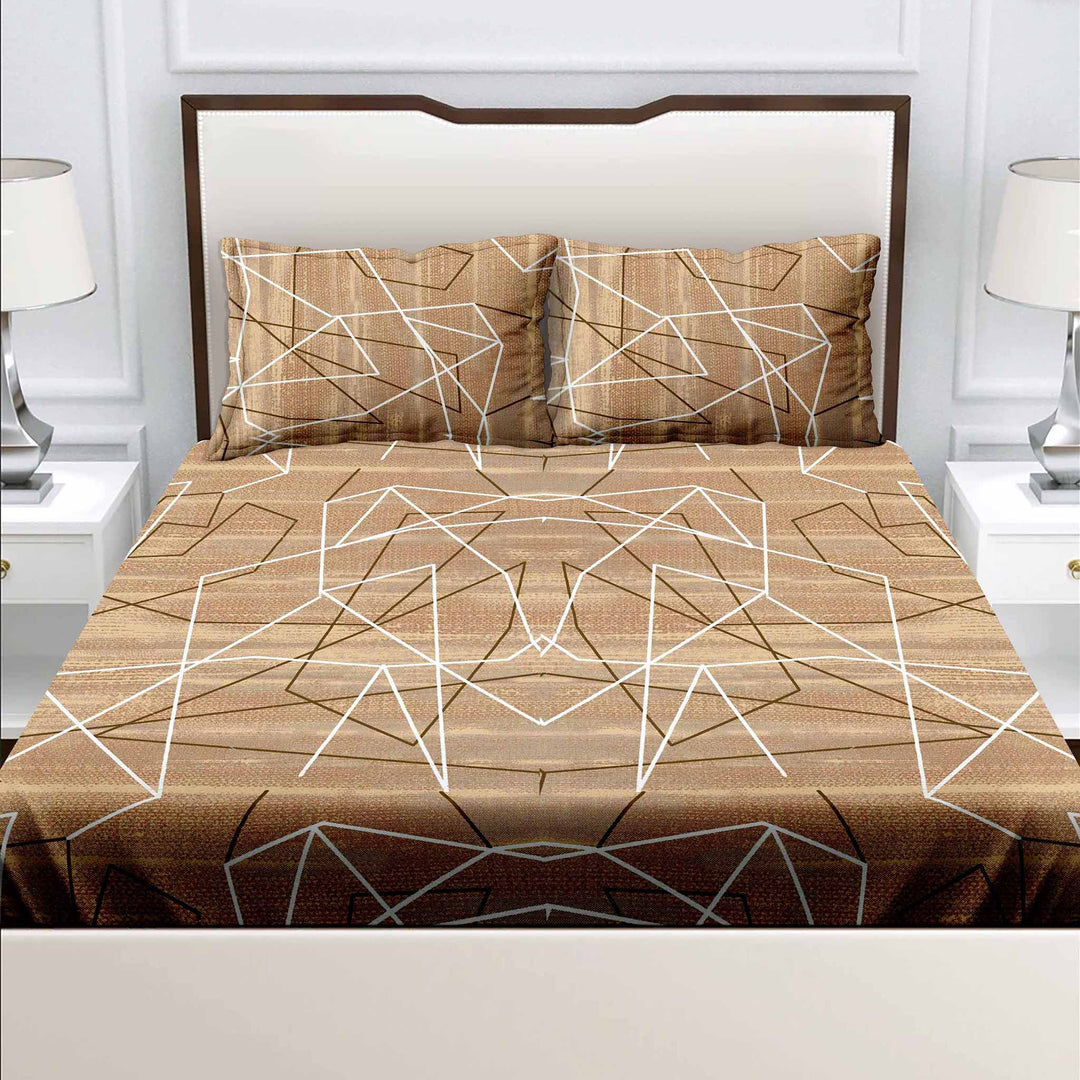 Bella Casa Fashion & Retail Ltd  BEDSHEET Double Bedsheet King Size Cotton Abstract Brown Colour with 2 Pillow Covers - Sunshine Collection