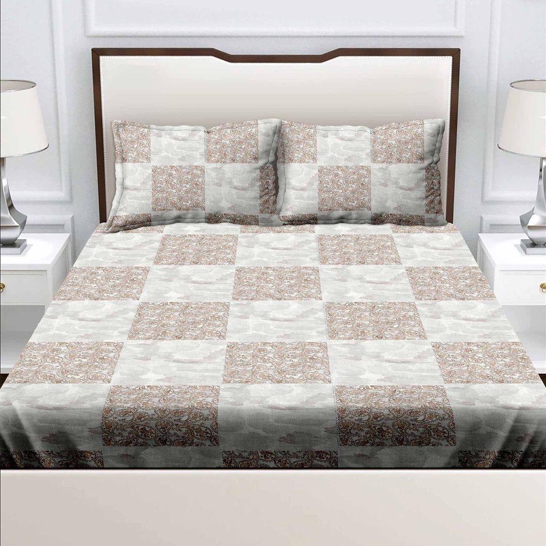 Bella Casa Fashion & Retail Ltd  BEDSHEET Double Bedsheet King Size Cotton Abstract Brown Colour with 2 Pillow Covers - Sunshine Collection