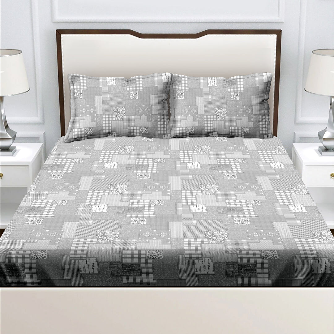 Bella Casa Fashion & Retail Ltd  BEDSHEET Double Bedsheet King Size Cotton Abstract Grey Colour with 2 Pillow Covers - Sunshine Collection