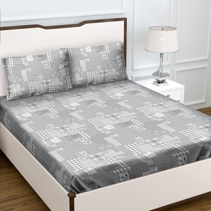 Bella Casa Fashion & Retail Ltd  BEDSHEET Double Bedsheet King Size Cotton Abstract Grey Colour with 2 Pillow Covers - Sunshine Collection