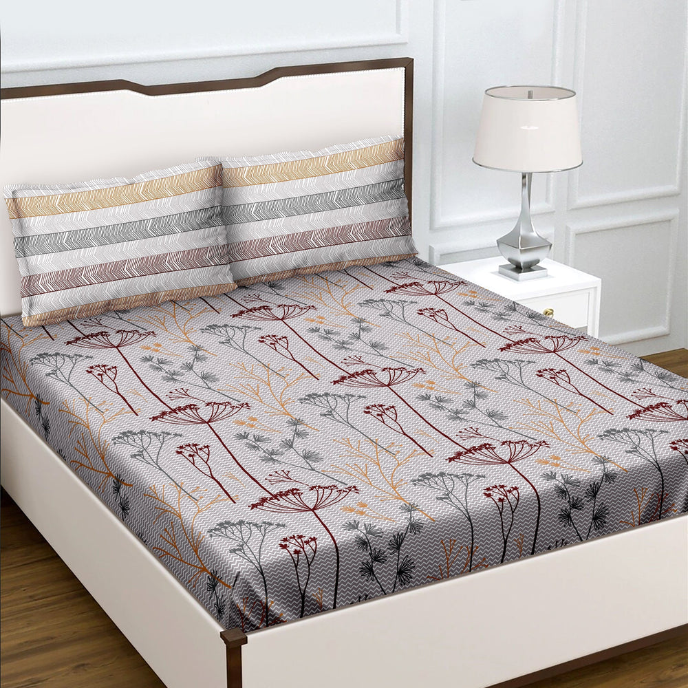Bella Casa Fashion & Retail Ltd  BEDSHEET Double Bedsheet King Size Cotton Abstract Multi Colour with 2 Pillow Covers - Genteel Collection