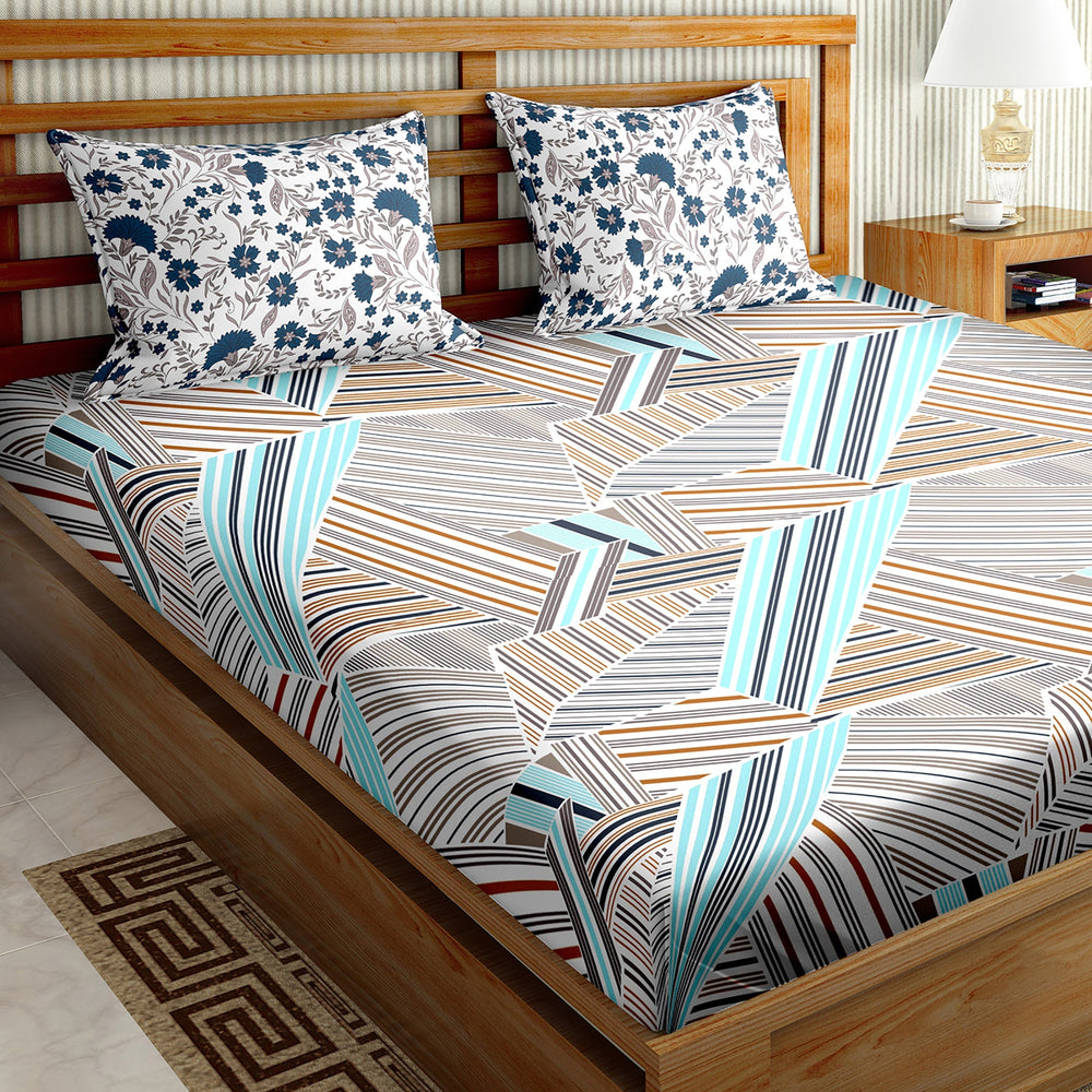 Bella Casa Fashion & Retail Ltd BEDSHEET Double Bedsheet King Size Cotton Abstract Print Blue Colour - Genteel Collection