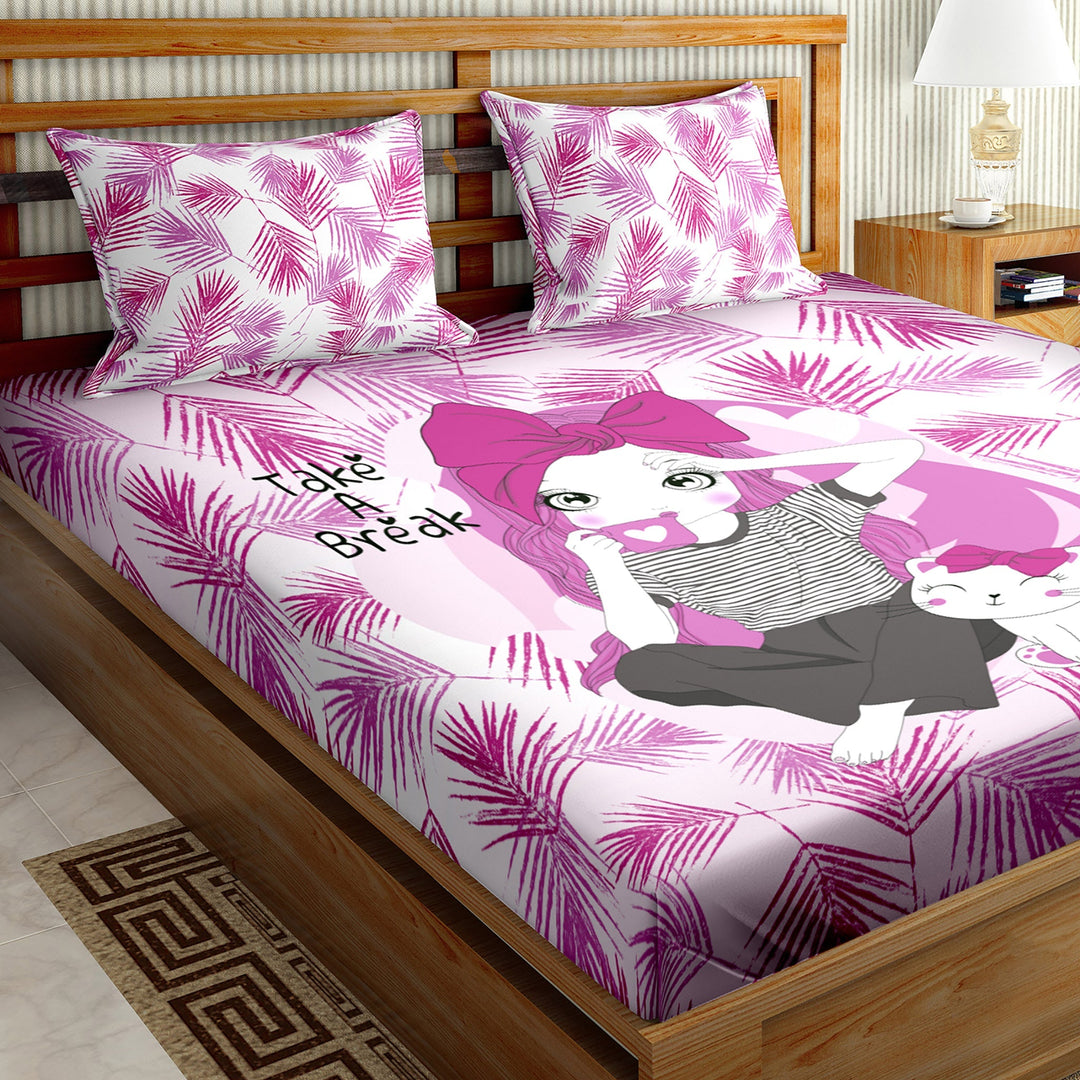 Bella Casa Fashion & Retail Ltd BEDSHEET Double Bedsheet King Size Cotton Abstract Print  Pink Colour-Regal Collection
