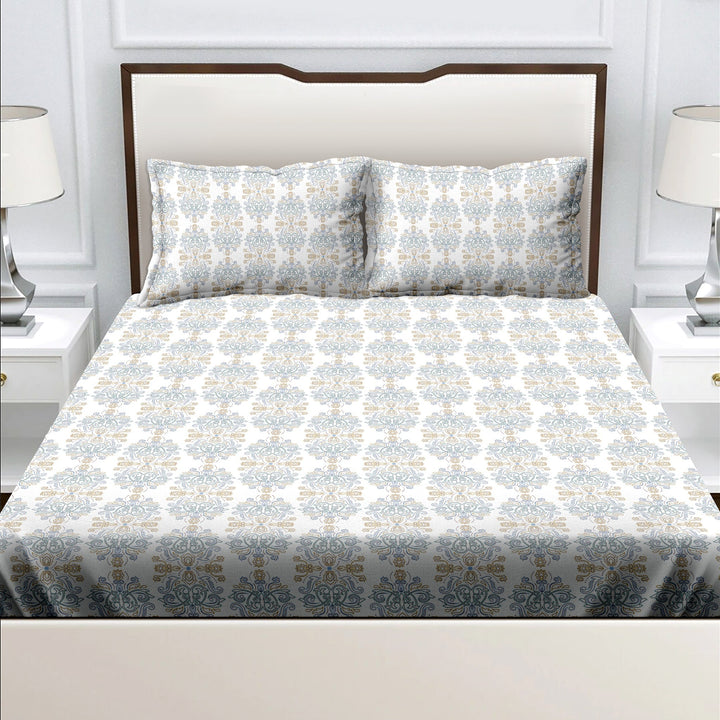 Bella Casa Fashion & Retail Ltd  BEDSHEET Double Bedsheet King Size Cotton Floral Blue Colour with 2 Pillow Covers - Sunshine Collection