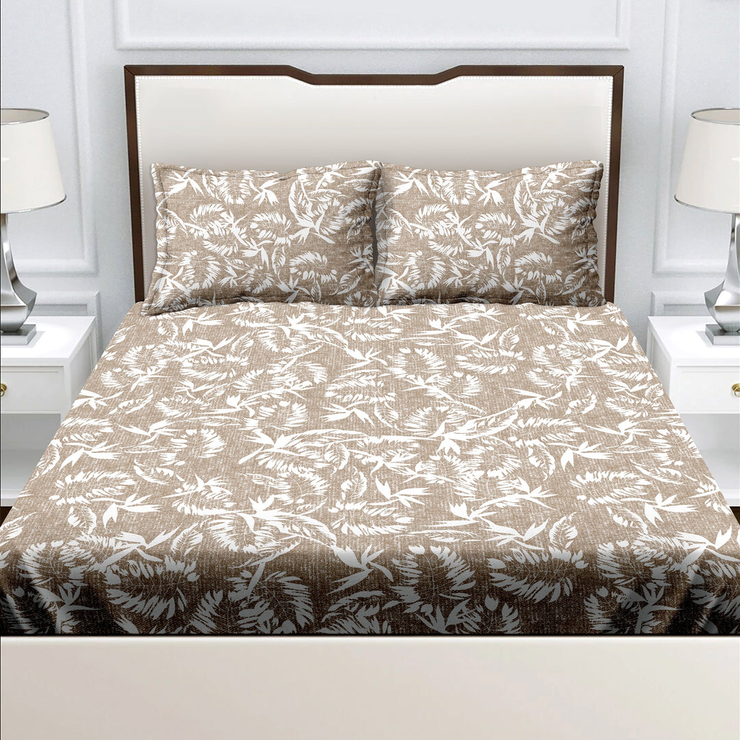 Bella Casa Fashion & Retail Ltd  BEDSHEET Double Bedsheet King Size Cotton Floral Brown Colour with 2 Pillow Covers - Sunshine Collection