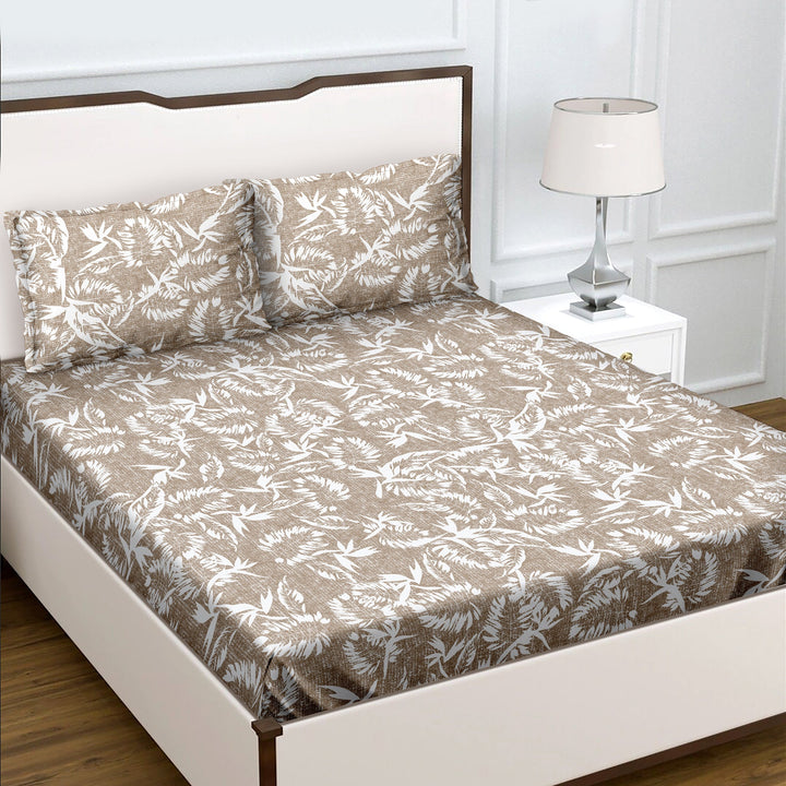 Bella Casa Fashion & Retail Ltd  BEDSHEET Double Bedsheet King Size Cotton Floral Brown Colour with 2 Pillow Covers - Sunshine Collection