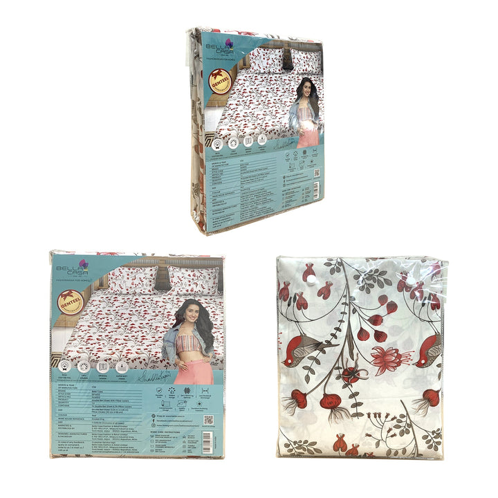 Bella Casa Fashion & Retail Ltd BEDSHEET Double Bedsheet King Size Cotton Floral Print Blue Colour - Genteel Collection