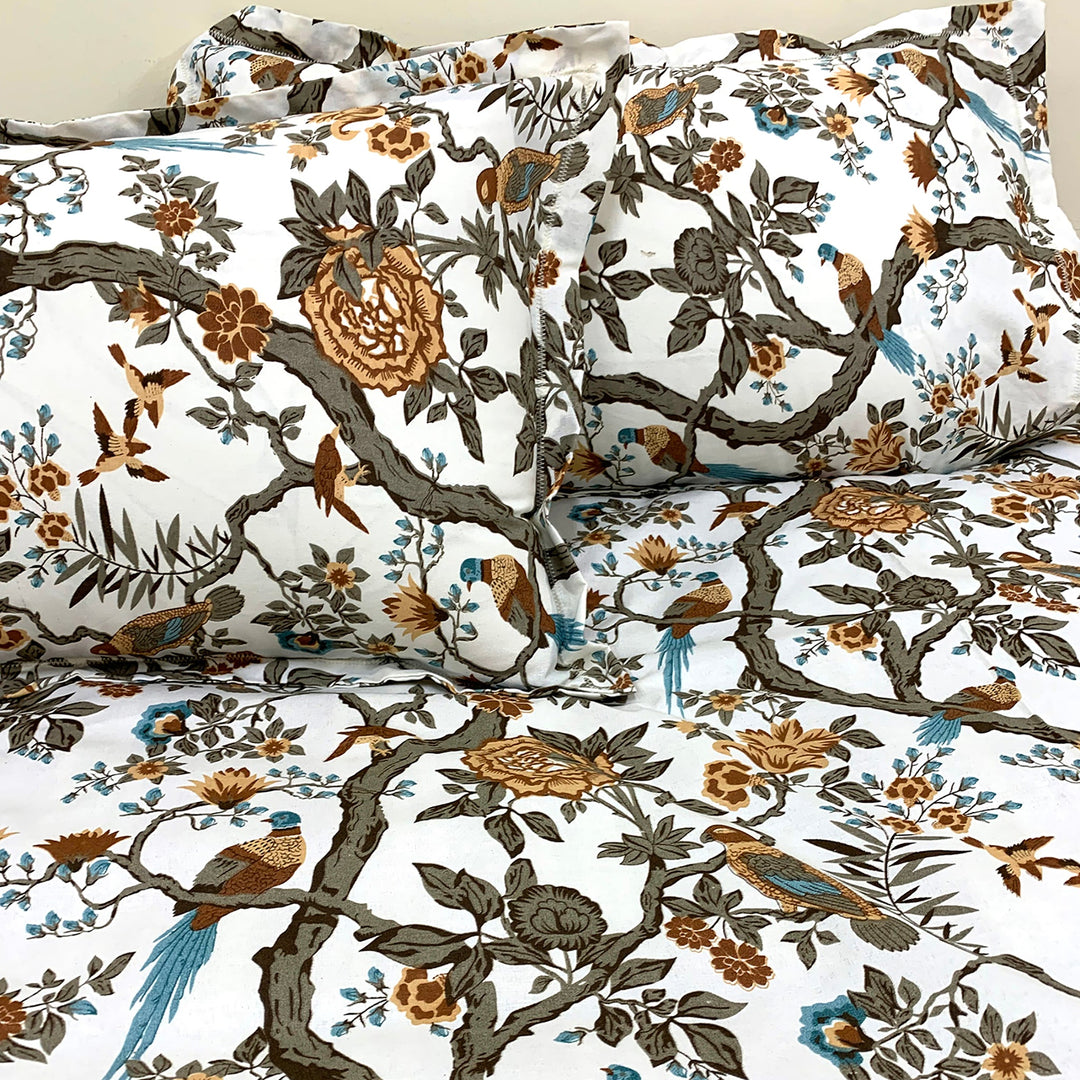 Bella Casa Fashion & Retail Ltd BEDSHEET Double Bedsheet King Size Cotton Floral Print Orange Colour - Genteel Collection