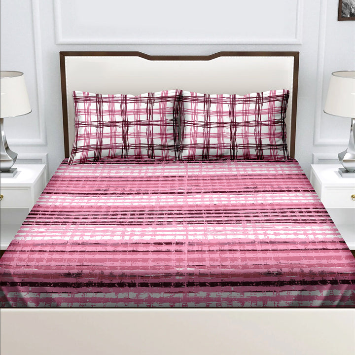 Bella Casa Fashion & Retail Ltd  BEDSHEET Double Bedsheet King Size Cotton Geometric Pink Colour with 2 Pillow Covers - Genteel Collection