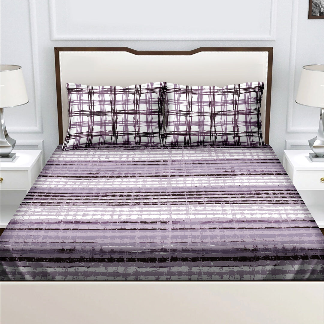Bella Casa Fashion & Retail Ltd  BEDSHEET Double Bedsheet King Size Cotton Geometric Purple Colour with 2 Pillow Covers - Genteel Collection