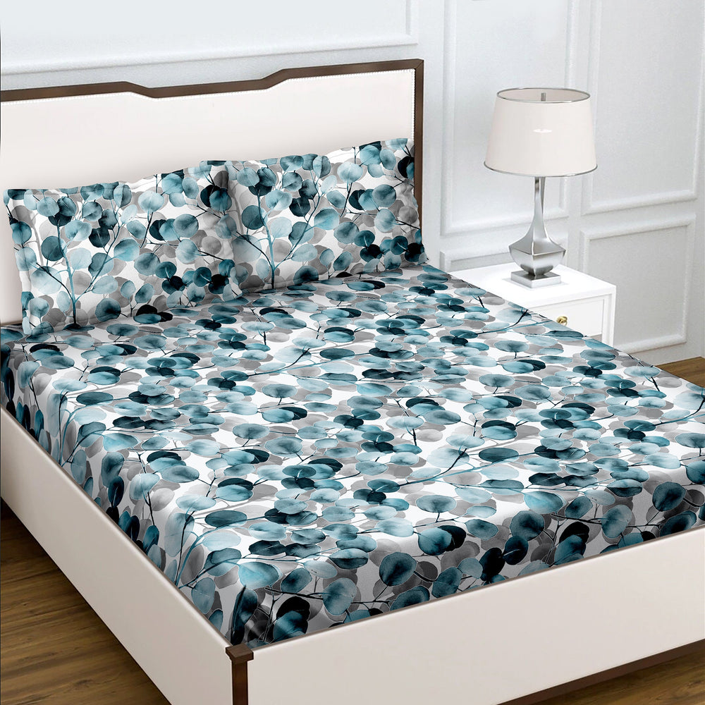 Bella Casa Fashion & Retail Ltd  Double Bedsheet Set 100% Cotton King Size with 2 Pillow Covers Abstract Blue Colour - Radiant Collection