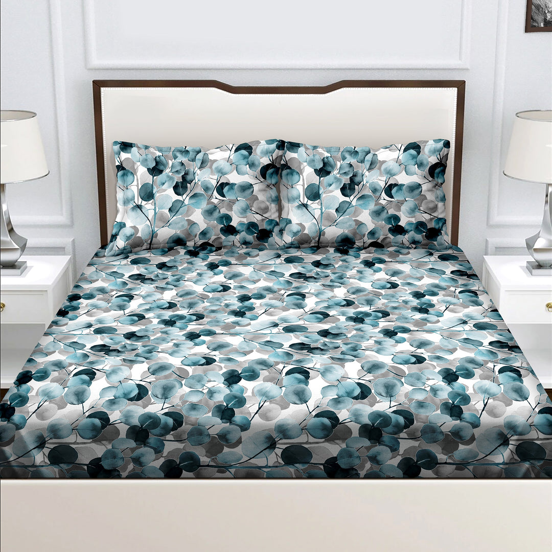 Bella Casa Fashion & Retail Ltd  BEDSHEET Double Bedsheet Set 100% Cotton King Size with 2 Pillow Covers Abstract Blue Colour - Radiant Collection