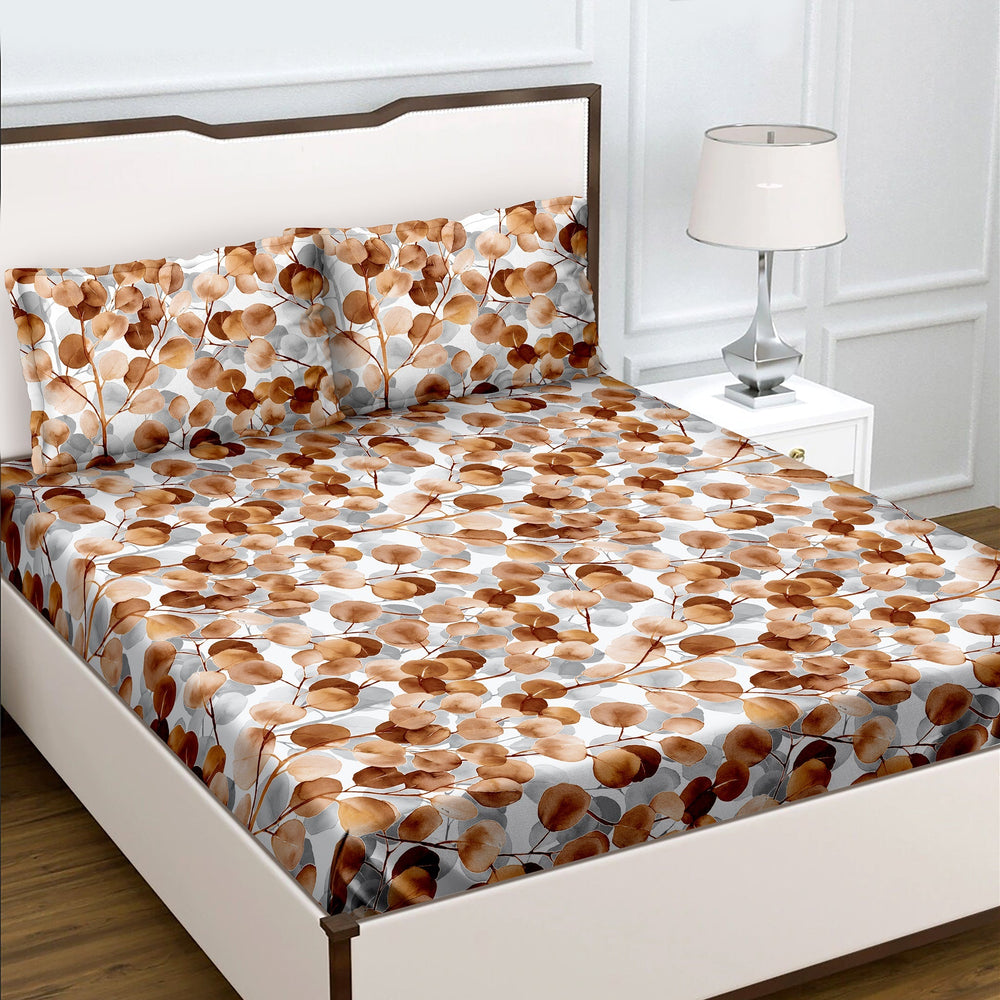 Bella Casa Fashion & Retail Ltd  BEDSHEET Double Bedsheet Set 100% Cotton King Size with 2 Pillow Covers Abstract Brown Colour - Radiant Collection