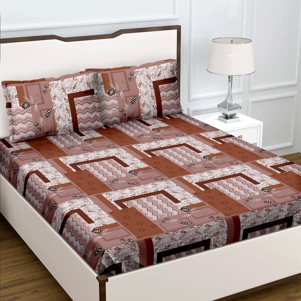 Bella Casa Fashion & Retail Ltd  BEDSHEET Double Bedsheet Set 100% Cotton King Size with 2 Pillow Covers Abstract Brown Colour - Radiant Collection