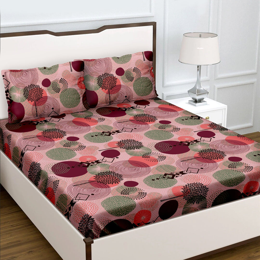 Bella Casa Fashion & Retail Ltd  BEDSHEET Double Bedsheet Set 100% Cotton King Size with 2 Pillow Covers Abstract Pink Colour - Radiant Collection