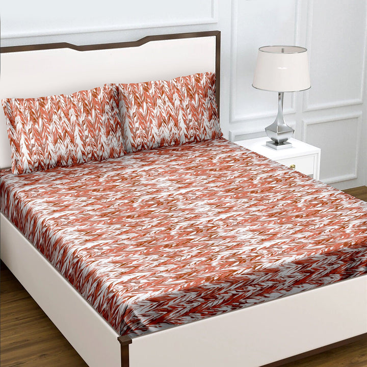 Bella Casa Fashion & Retail Ltd  BEDSHEET Double Bedsheet Set 100% Cotton King Size with 2 Pillow Covers Abstract Rust Colour - Radiant Collection