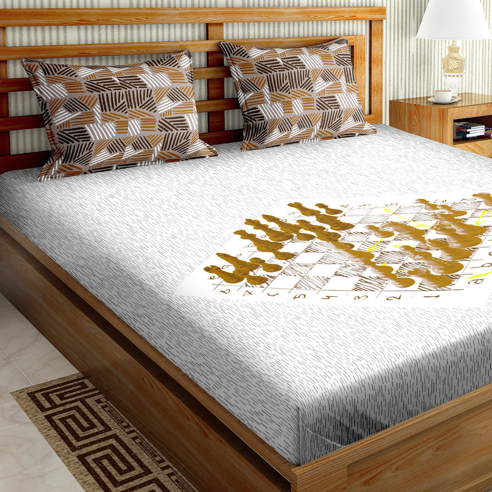 Bella Casa Fashion & Retail Ltd  BEDSHEET Double Bedsheet Set King Size Cotton Brown Colour - Mysterious Collection