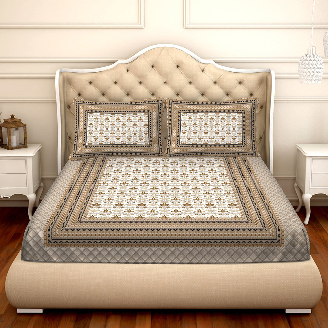 Bella Casa Fashion & Retail Ltd  BEDSHEET Double Bedsheet Super King Size 100 % Cotton Abstract Brown Colour with 2 Pillow Covers - Vogue Collection