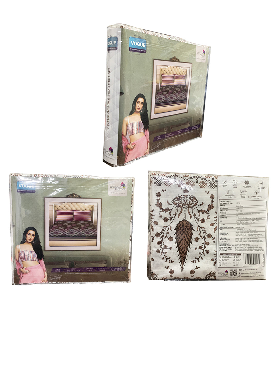 Bella Casa Fashion & Retail Ltd  BEDSHEET Double Bedsheet Super King Size 100 % Cotton Abstract Brown Colour with 2 Pillow Covers - Vogue Collection