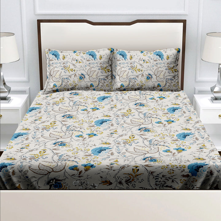 Bella Casa Fashion & Retail Ltd  BEDSHEET Double King Size Cotton Abstract Blue Colour Bedsheet with 2 Pillow Covers - Genteel Collection