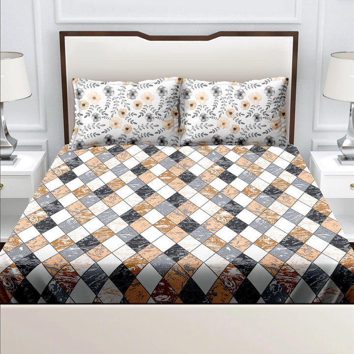 Bella Casa Fashion & Retail Ltd  BEDSHEET Double King Size Cotton Abstract Brown Colour Bedsheet with 2 Pillow Covers - Genteel Collection