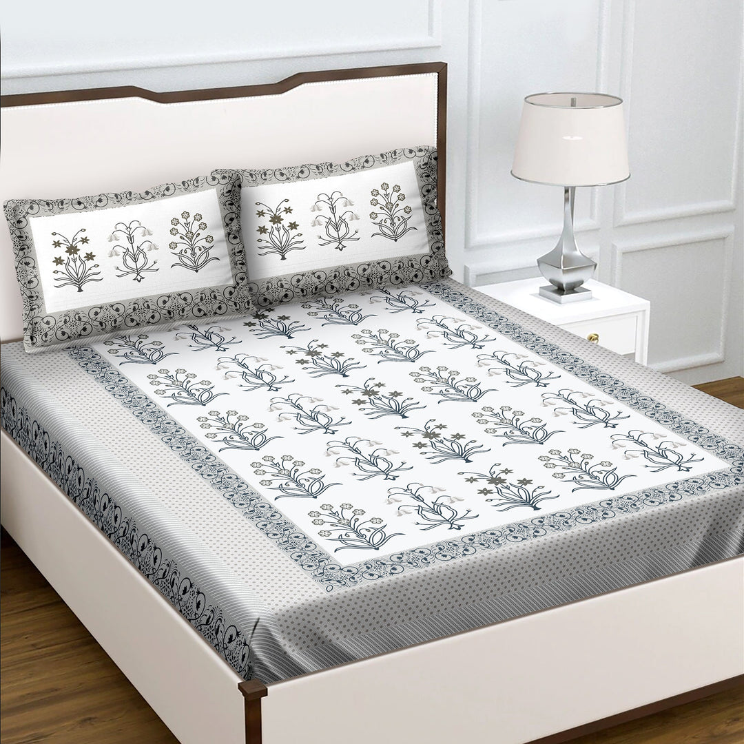 Bella Casa Fashion & Retail Ltd  BEDSHEET Double King Size Cotton Abstract Grey Colour Bedsheet with 2 Pillow Covers - Genteel Collection