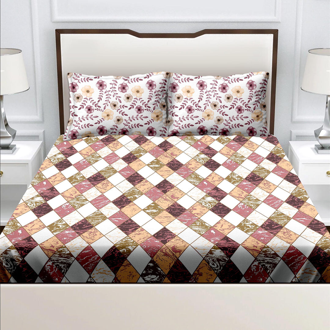Bella Casa Fashion & Retail Ltd  BEDSHEET Double King Size Cotton Abstract Multi Colour Bedsheet with 2 Pillow Covers - Genteel Collection