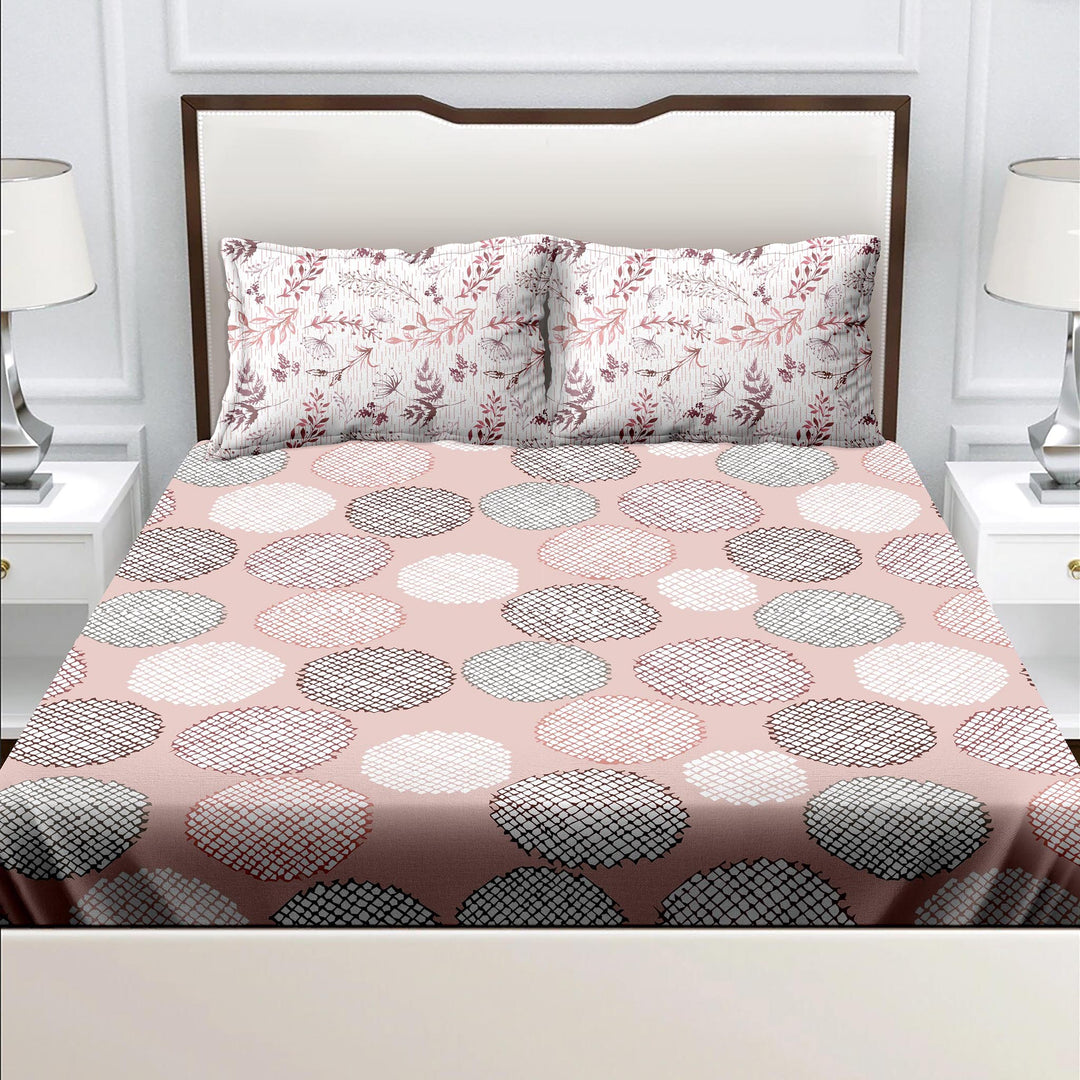 Bella Casa Fashion & Retail Ltd  BEDSHEET Double King Size Cotton Abstract Pink Colour Bedsheet with 2 Pillow Covers - Genteel Collection