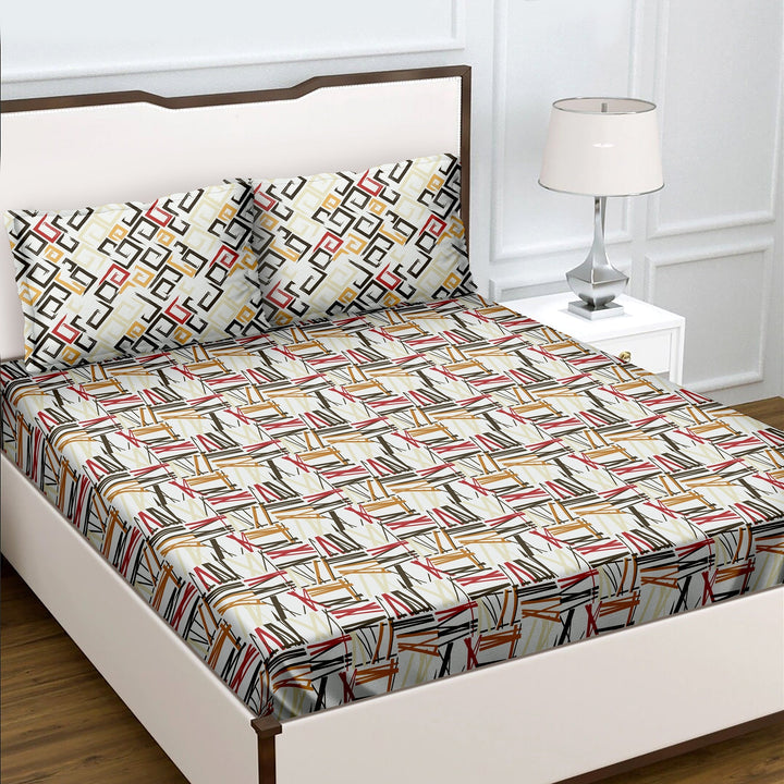 Bella Casa Fashion & Retail Ltd  BEDSHEET King Size Multi Colour 1 Double Bedsheet with 2 Pillow Covers  - Ganteel Collection