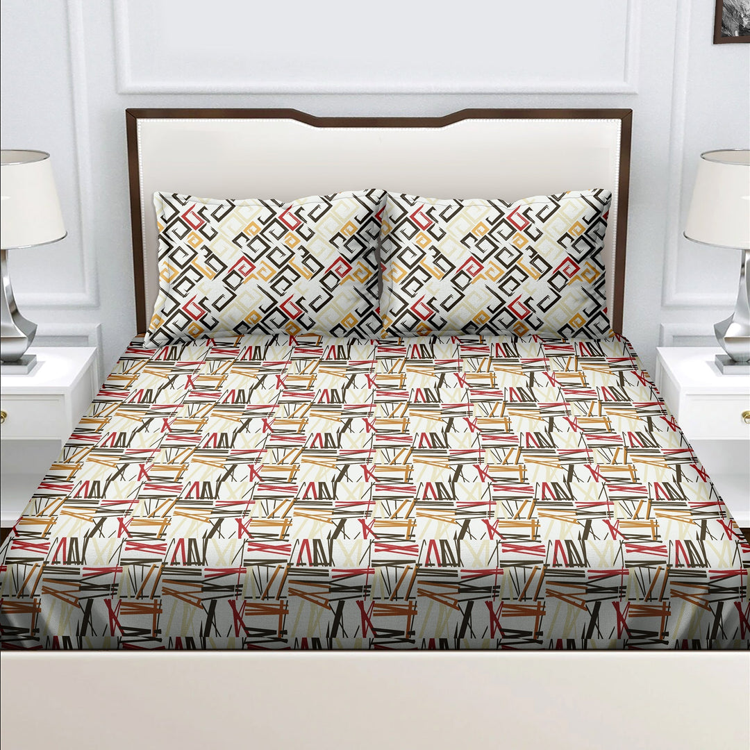 Bella Casa Fashion & Retail Ltd  BEDSHEET King Size Multi Colour 1 Double Bedsheet with 2 Pillow Covers  - Ganteel Collection