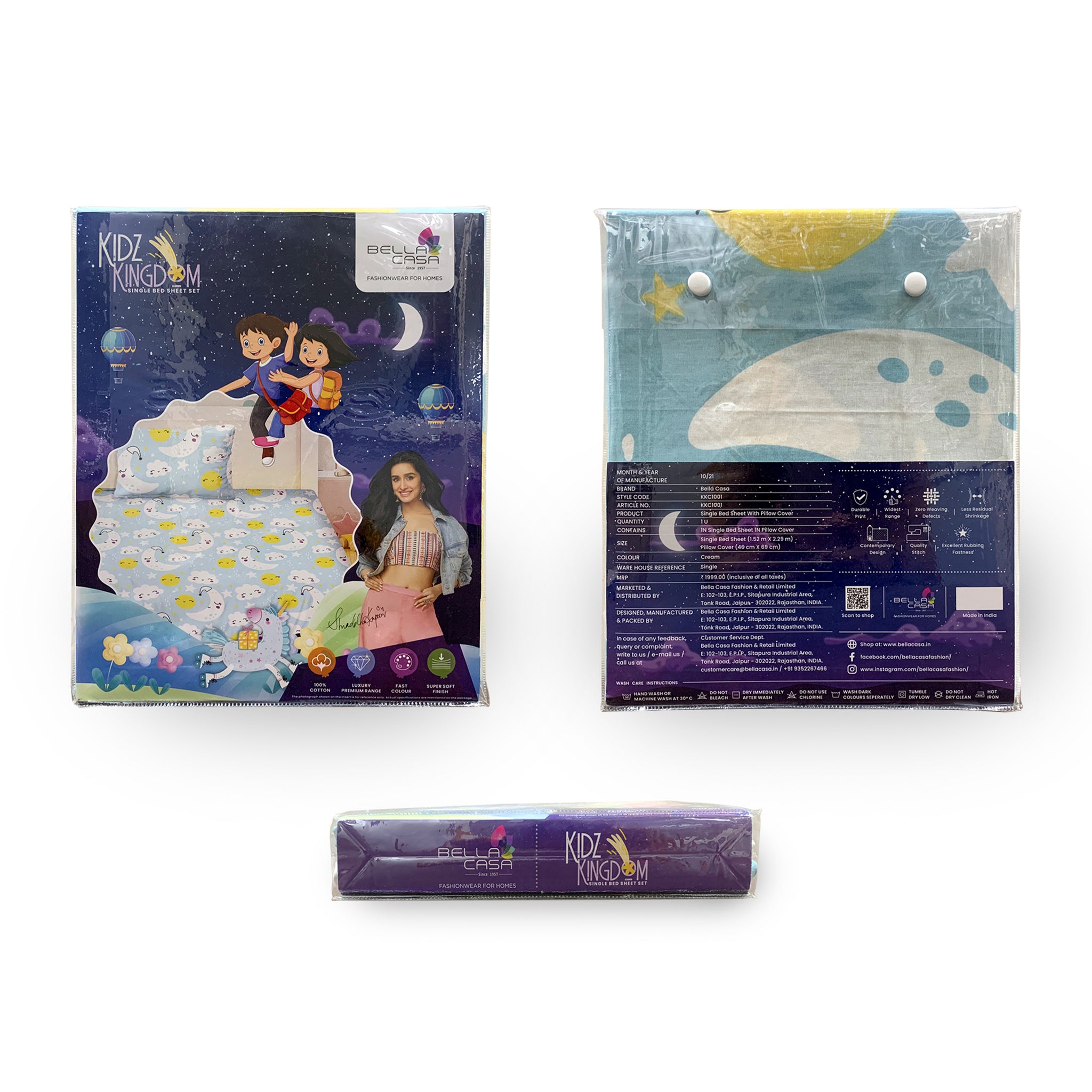 Single Bedsheet Set 180 TC 100 % Cotton - Kids Kingdom Collection