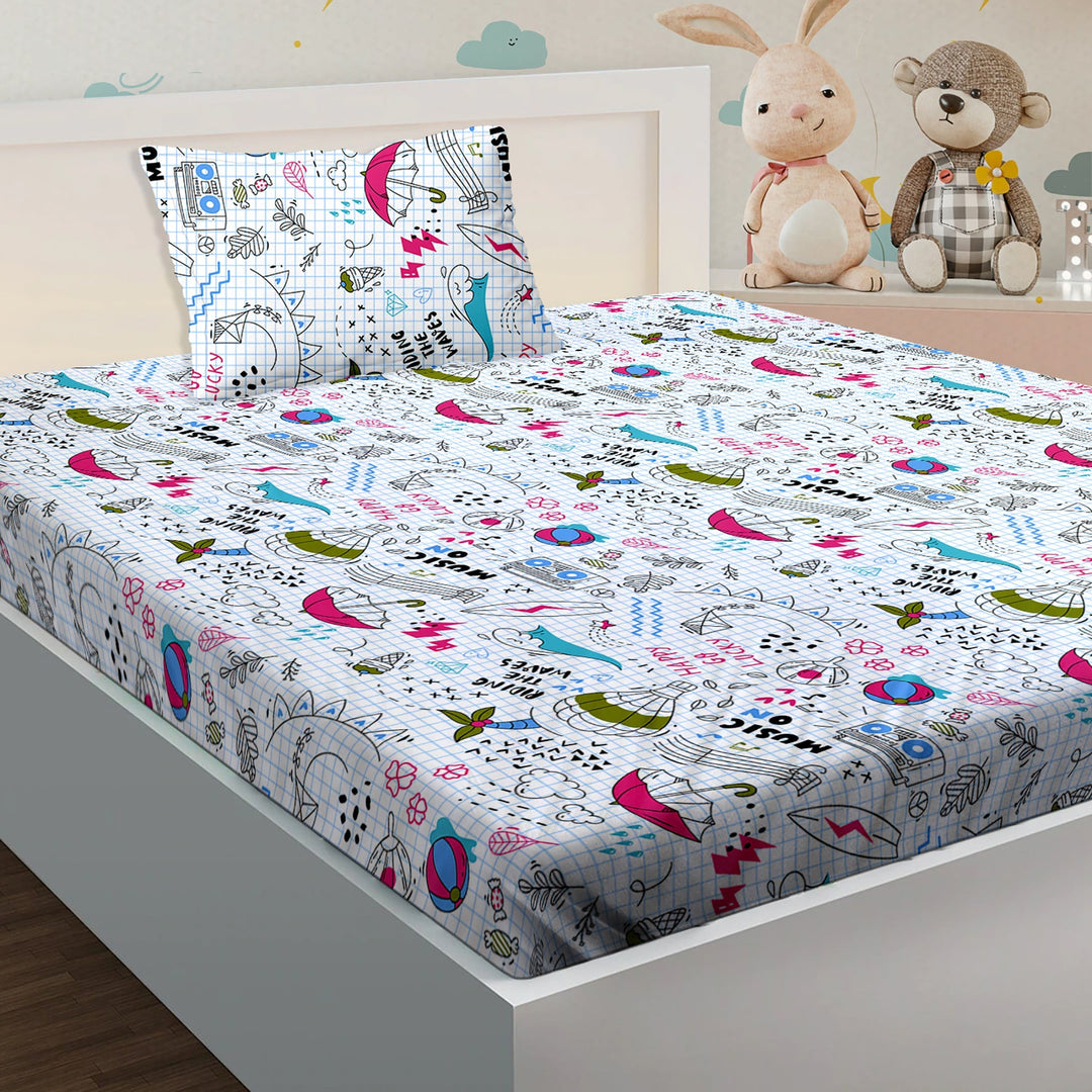 Bella Casa Fashion & Retail Ltd BEDSHEET Single Bedsheet Set 180 TC 100 % Cotton - Kids Kingdom Collection