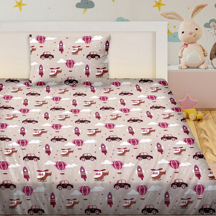 Bella Casa Fashion & Retail Ltd BEDSHEET Single Bedsheet Set 180 TC 100 % Cotton - Kids Kingdom Collection