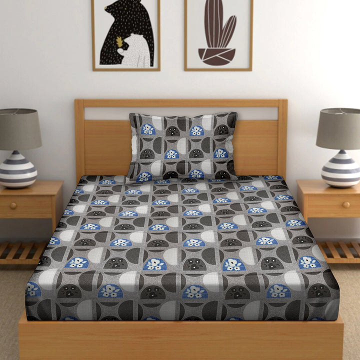 Bella Casa Fashion & Retail Ltd  BEDSHEET Single Cotton Abstract Blue Colour Bedsheet with 1 Pillow Cover- Cuddle Collection