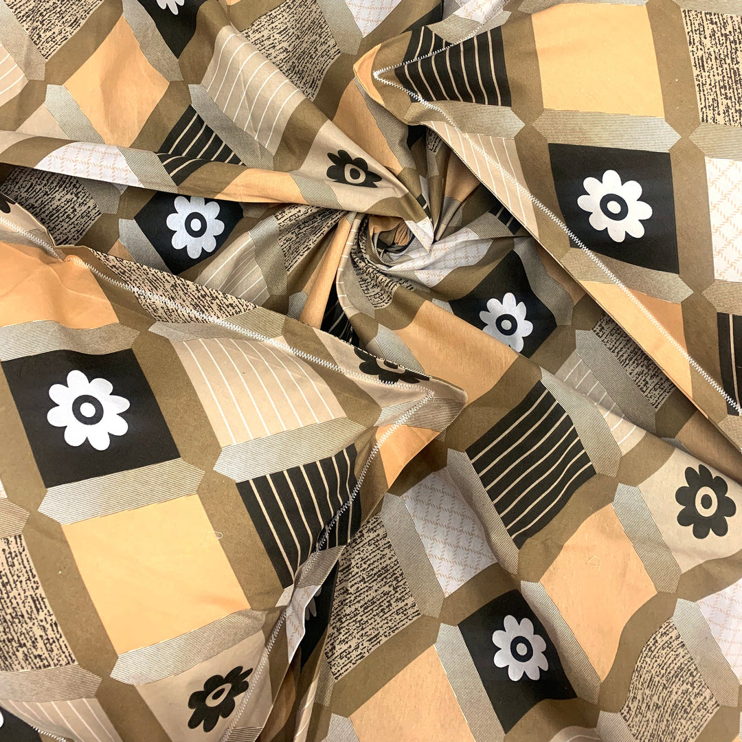 Bella Casa Fashion & Retail Ltd  BEDSHEET Single Cotton Abstract Brown Colour Bedsheet with 1 Pillow Cover- Cuddle Collection