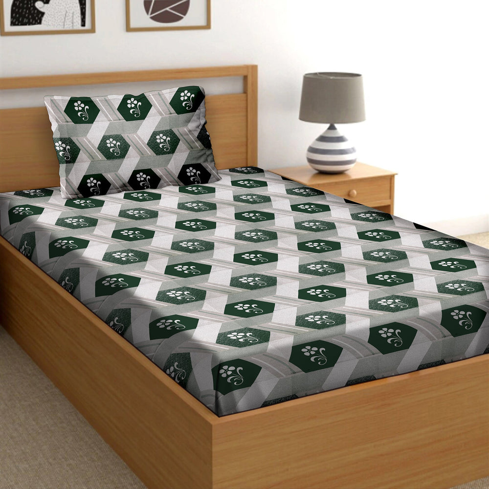 Bella Casa Fashion & Retail Ltd  BEDSHEET Single Cotton Abstract Green Colour Bedsheet with 1 Pillow Cover- Cuddle Collection