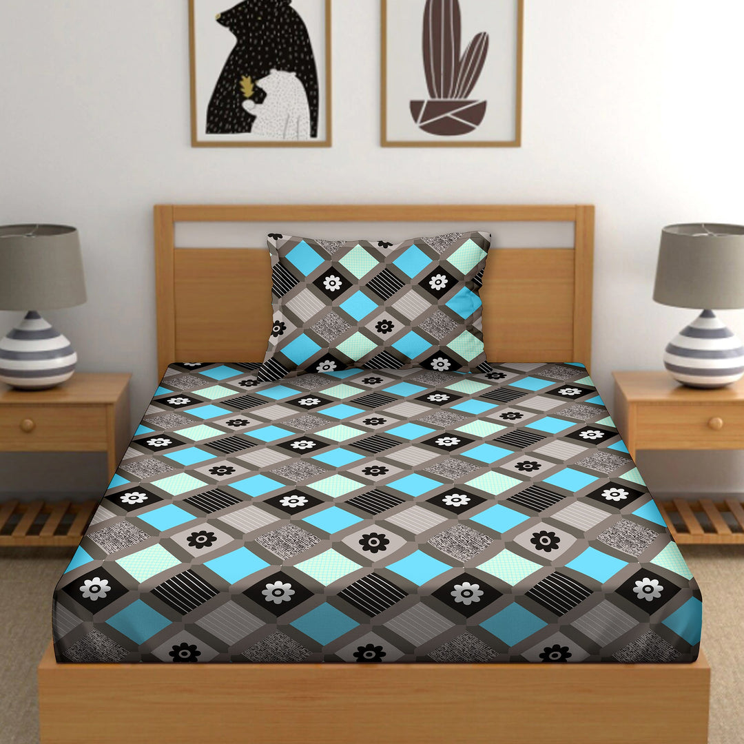 Bella Casa Fashion & Retail Ltd  BEDSHEET Single Cotton Abstract Multi Colour Bedsheet with 1 Pillow Cover- Cuddle Collection