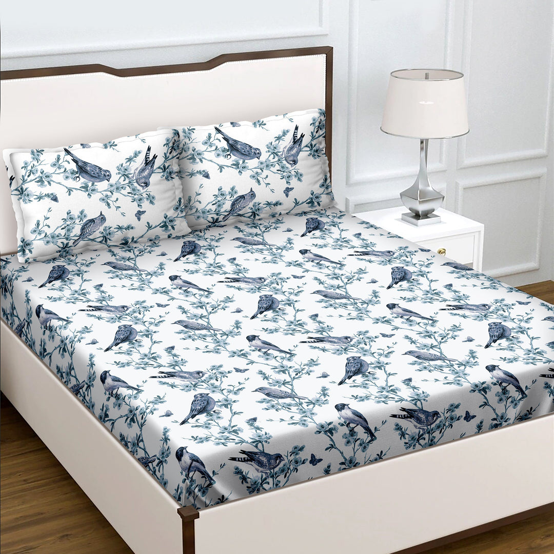 Bella Casa Fashion & Retail Ltd  Bella Casa 180 TC Cotton Blue Colour Bedsheet with 2 Pillow Covers - Genteel Collection