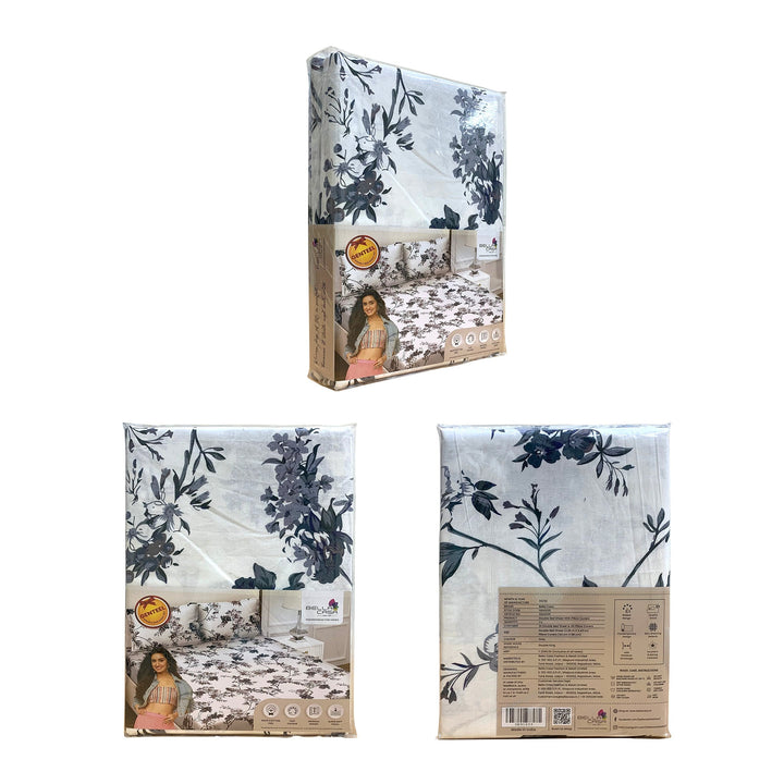 Bella Casa Fashion & Retail Ltd  Bella Casa 180 TC Cotton Blue Colour Bedsheet with 2 Pillow Covers - Genteel Collection