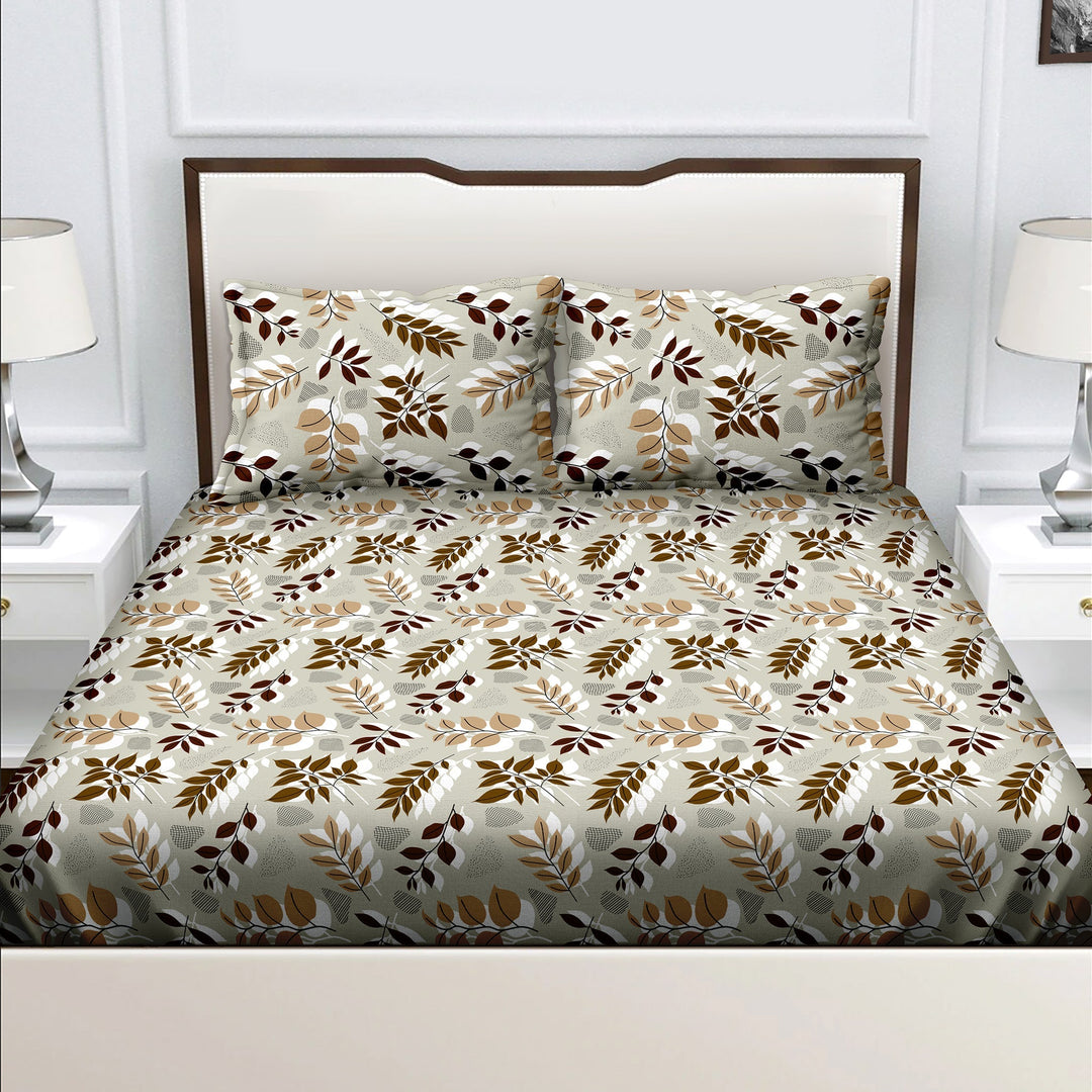 Bella Casa Fashion & Retail Ltd  Bella Casa 180 TC Cotton Brown Colour Bedsheet with 2 Pillow Covers - Genteel Collection