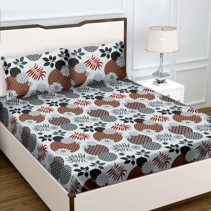 Bella Casa Fashion & Retail Ltd  Bella Casa 180 TC Cotton Grey Colour Bedsheet with 2 Pillow Covers - Genteel Collection